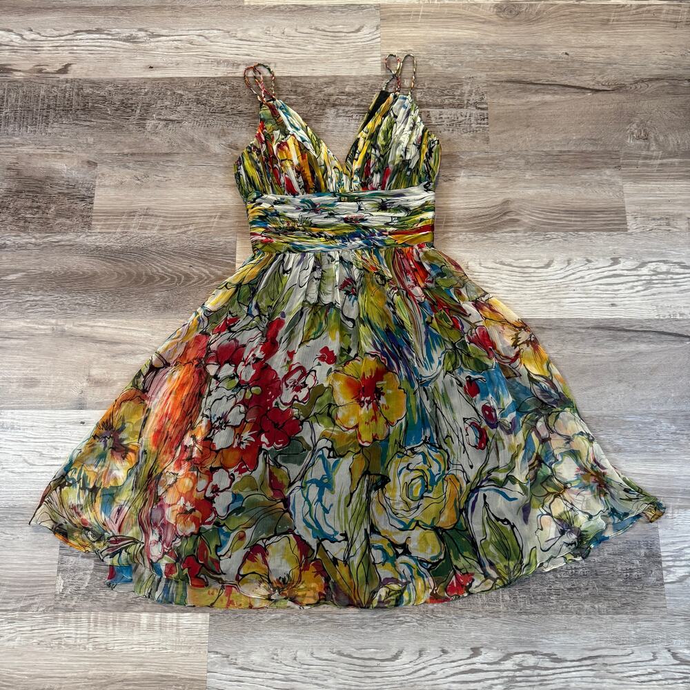 Vintage Y2K Silk Floral Dress 2 Watercolor Fairy Ethereal Babydoll Homcoming